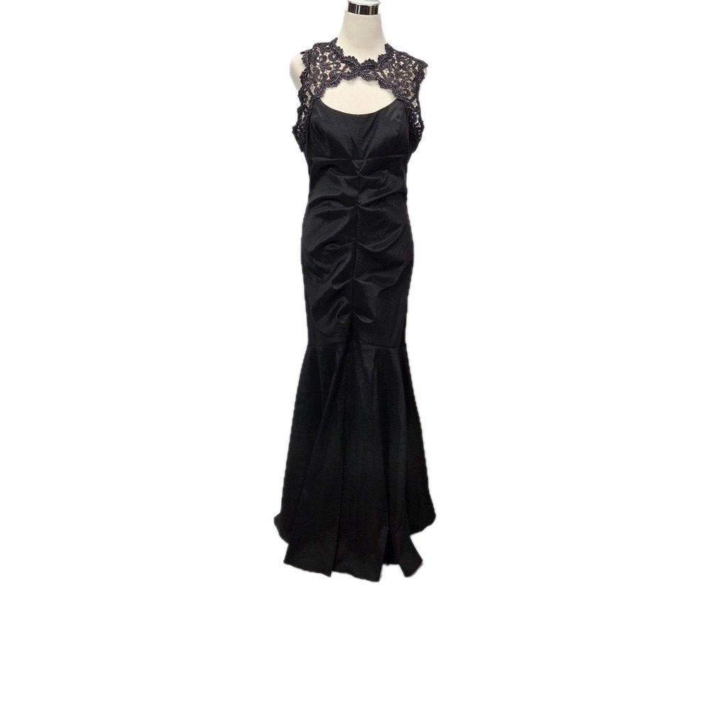 Xscape Dress Womens 14 Black Metallic Lace Evening Gown Formal Long Maxi XS4665D